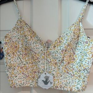 Paper Crane Floral Print Women's Cropped Top NWT medium smocked back